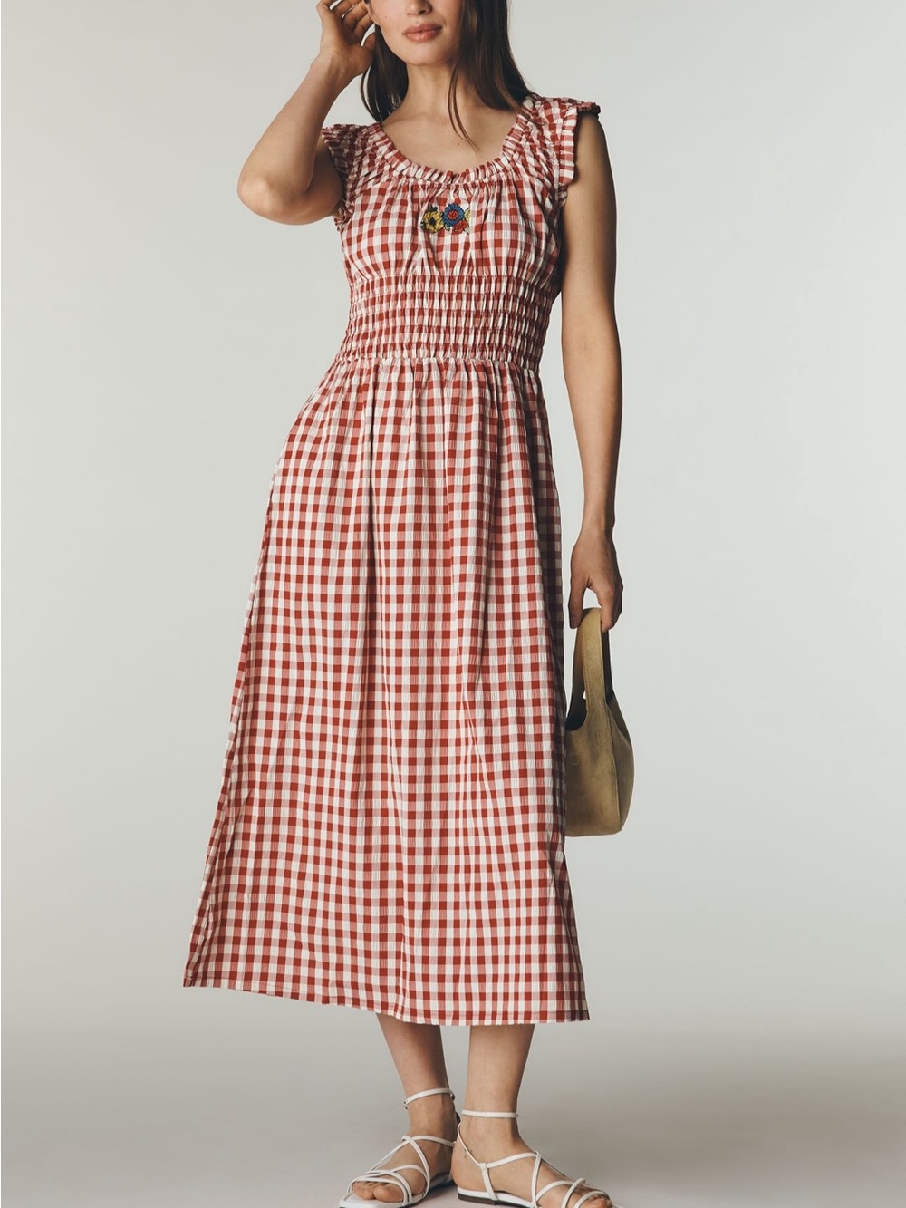 NWT Lisa Says Gah Annie Midi Dress - Cherry Red Gingham with Embroidered Detail